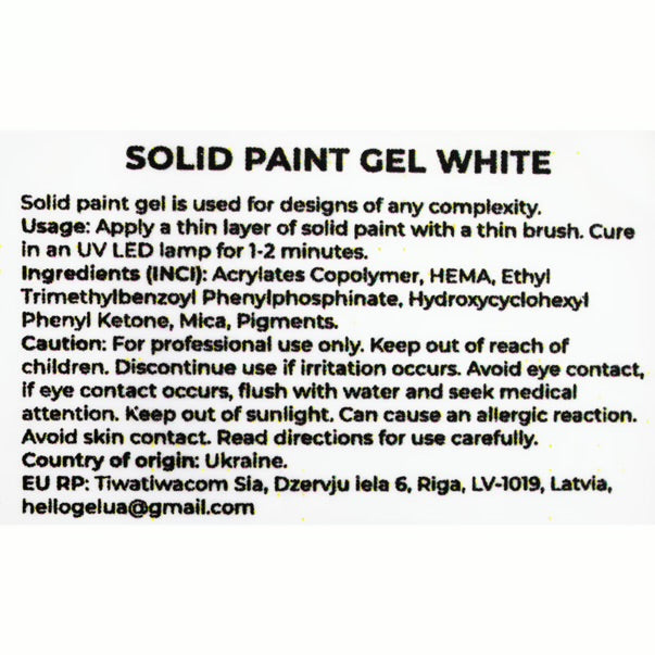 HELLO SOLID PAINT GEL WHITE 5g