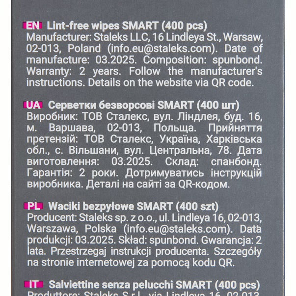 STALEKS SMART PRO LINN-FREE WIPES (400 PCS)