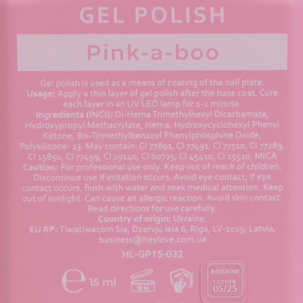 HEYLOVE  GEL POLISH PINK-A-BOO  15ml