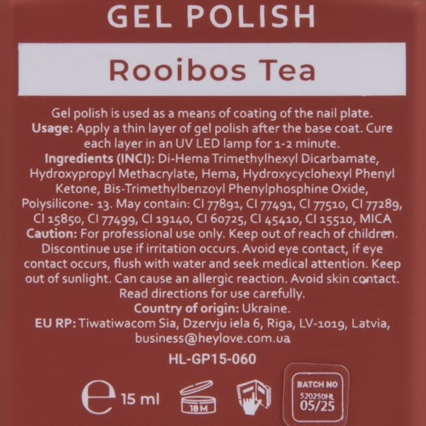 HEYLOVE  GEL POLISH ROOIBOS TEA 15ml
