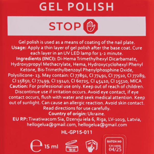 HEYLOVE GEL POLISH STOP BRIGHT RED 15 ML