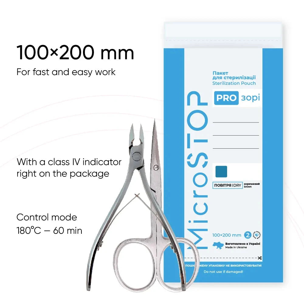 MicroStop PROzori Dry Heat Sterilization Pouches With Class 4 Indicator 100x200 mm (100 pcs)