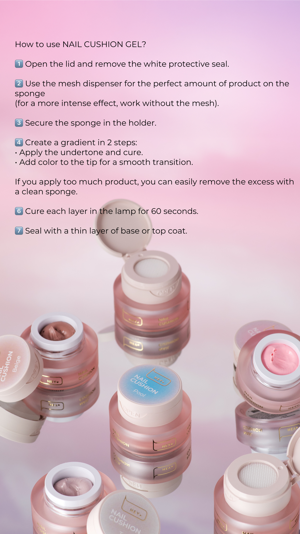 HEYLOVE NAIL CUSHION SET WHITE GEL PAINTS  6 PCS X 2 G